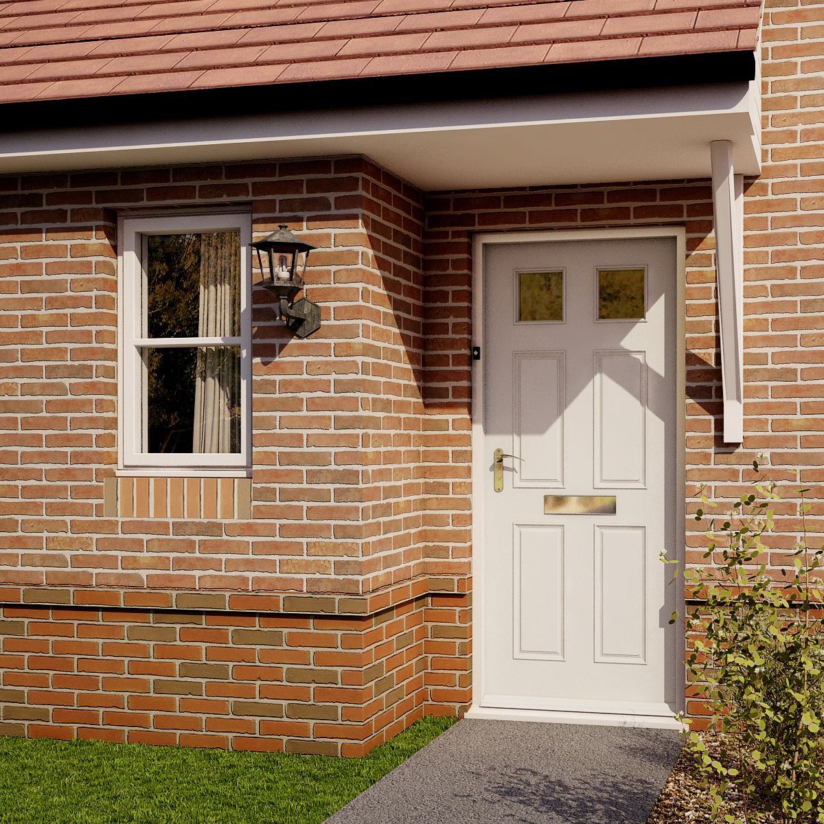 6 panel Frosted Glazed White Wooden External Panel Front door, (H)1981mm (W)762mm