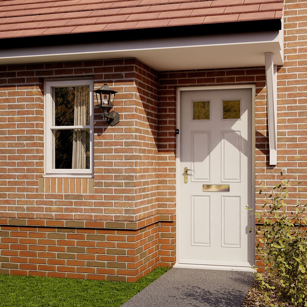 6 panel Frosted Glazed White Wooden External Panel Front door, (H)2032mm (W)813mm