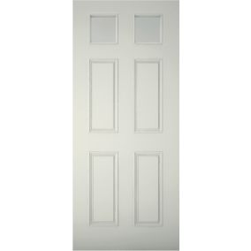 6 panel Frosted Glazed White Wooden External Panel Front door, (H)2032mm (W)813mm