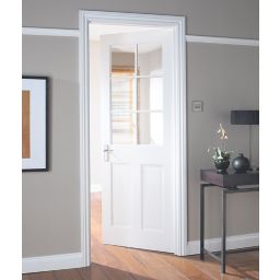 6 panel Glazed Primed White LH & RH Internal Door, (H)1981mm (W)762mm