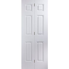 6 panel Primed White Internal Bi-fold Door set, (H)1950mm (W)595mm