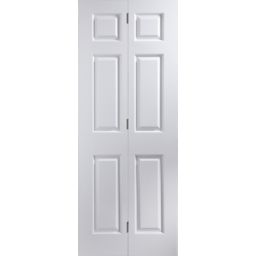 6 panel Primed White Woodgrain effect Internal Bi-fold Door set, (H)1950mm (W)595mm