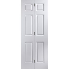 6 panel Primed White Woodgrain effect Internal Bi-fold Door set, (H)1950mm (W)595mm