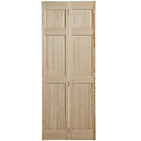6 panel Unglazed Clear pine Internal Bi-fold Door set, (H)1946mm (W)675mm