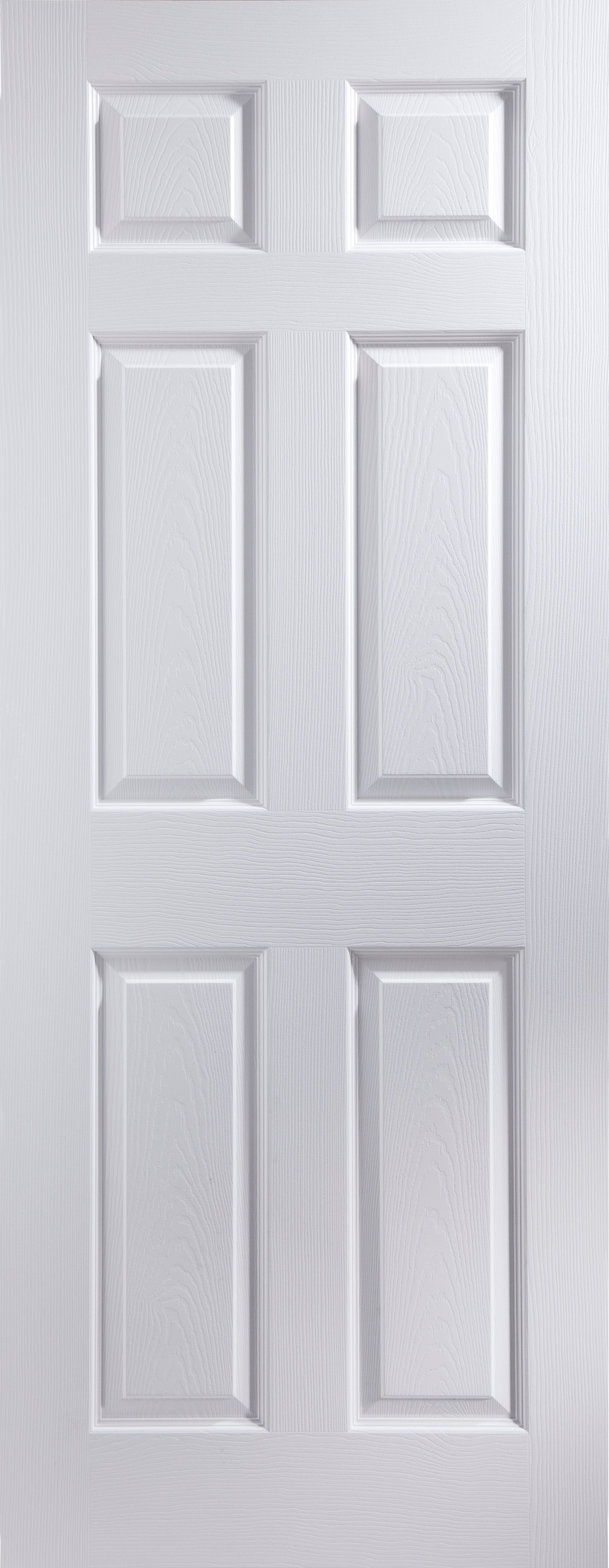 6 panel Unglazed Contemporary White Woodgrain effect Internal Door, (H)1981mm (W)610mm (T)35mm