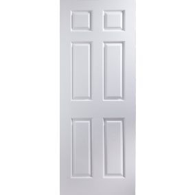 6 panel Unglazed Contemporary White Woodgrain effect Internal Door, (H)1981mm (W)838mm (T)35mm