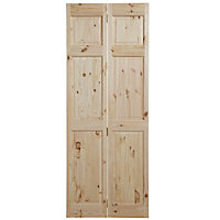 6 panel Unglazed Knotty pine Internal Bi-fold Door set, (H)1945mm (W)675mm