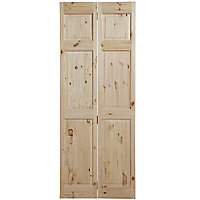 6 panel Unglazed Knotty pine Internal Bi-fold Door set, (H)1950mm (W)750mm
