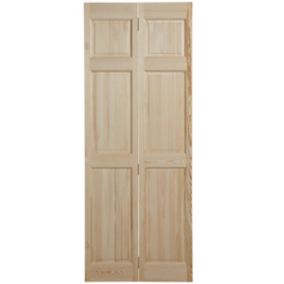 6 panel Unglazed Victorian Unfinished Clear pine Internal Bi-fold Door set, (H)1946mm (W)675mm