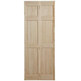 6 panel Unglazed Victorian Unfinished Clear pine Internal Bi-fold Door set, (H)1950mm (W)750mm