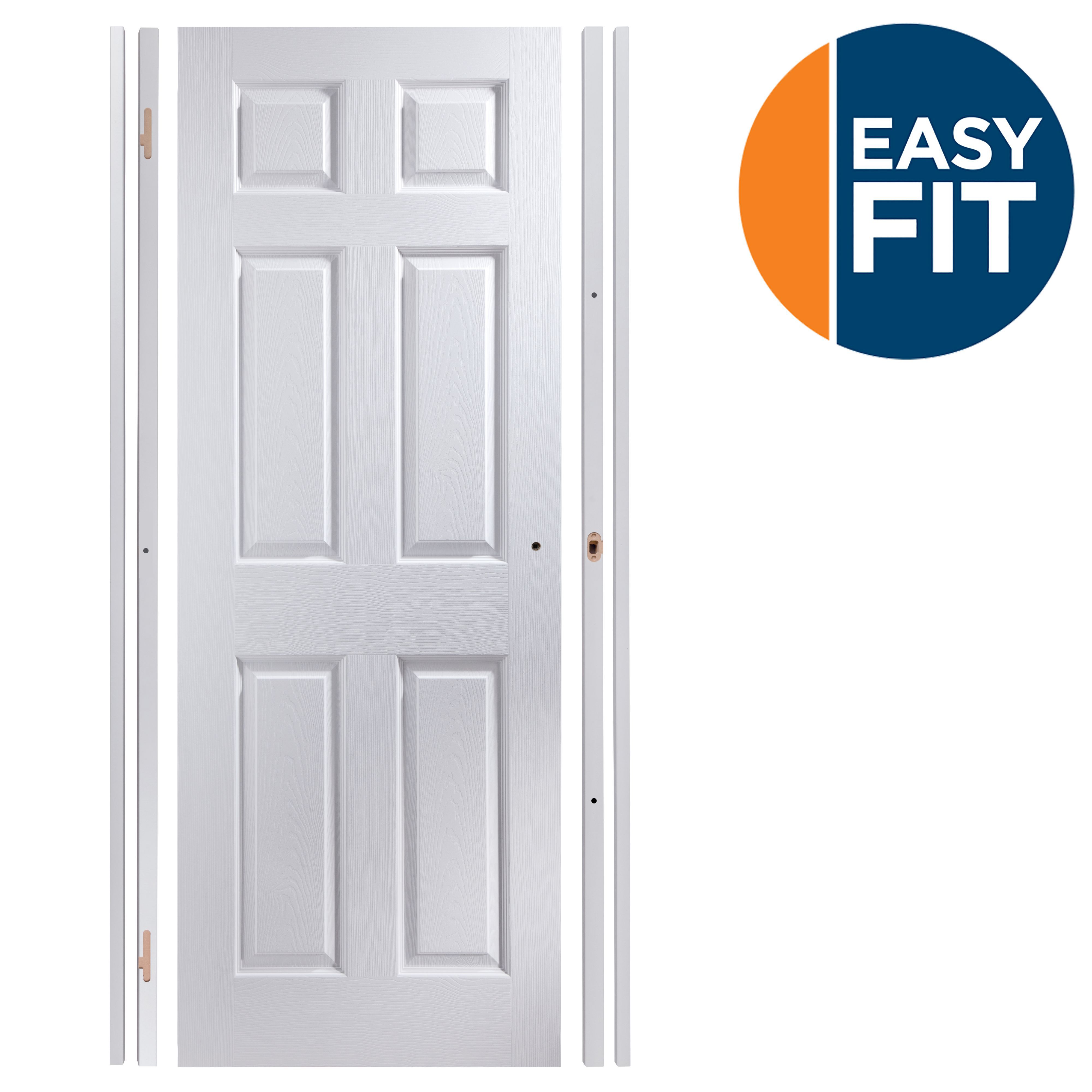 6 panel Unglazed White Adjustable Internal Door & frame set, (H)1988mm-1996mm (W)683mm-695mm, (H)1996mm (W)686mm