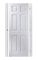 6 panel Unglazed White Internal Door & frame set, (H)1996mm (W)762mm