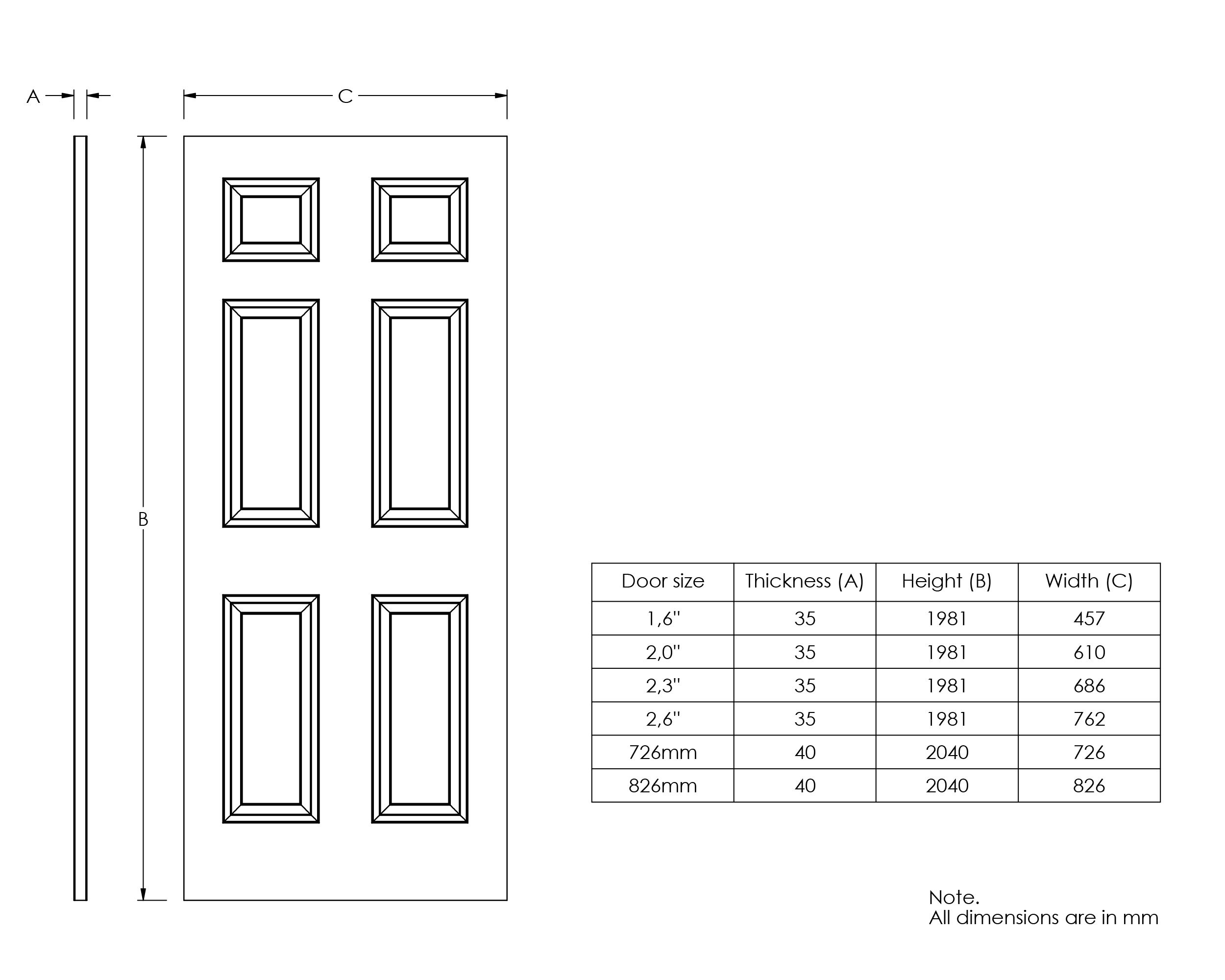 6 panel Unglazed White Internal Door, (H)2040mm (W)826mm (T)40mm