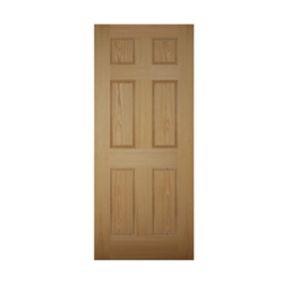 6 panel Unglazed Wooden White oak veneer External Front door, (H)1981mm (W)838mm