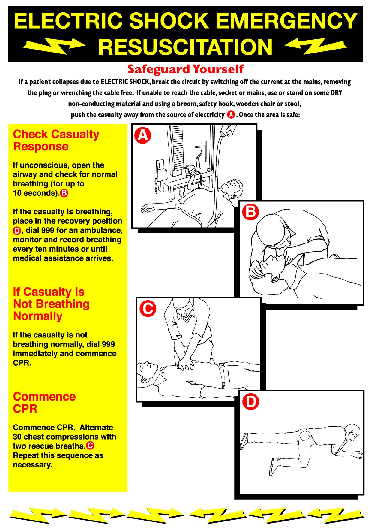 Plastic Electric Shock Emergency Resuscitation Safety Poster (H)600mm ...