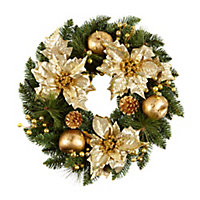 60cm Green & gold effect Gold effect Poinsettia Christmas wreath
