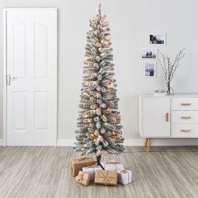 6ft Slim Olan Warm white LED Snowy Pre-lit Artificial christmas tree