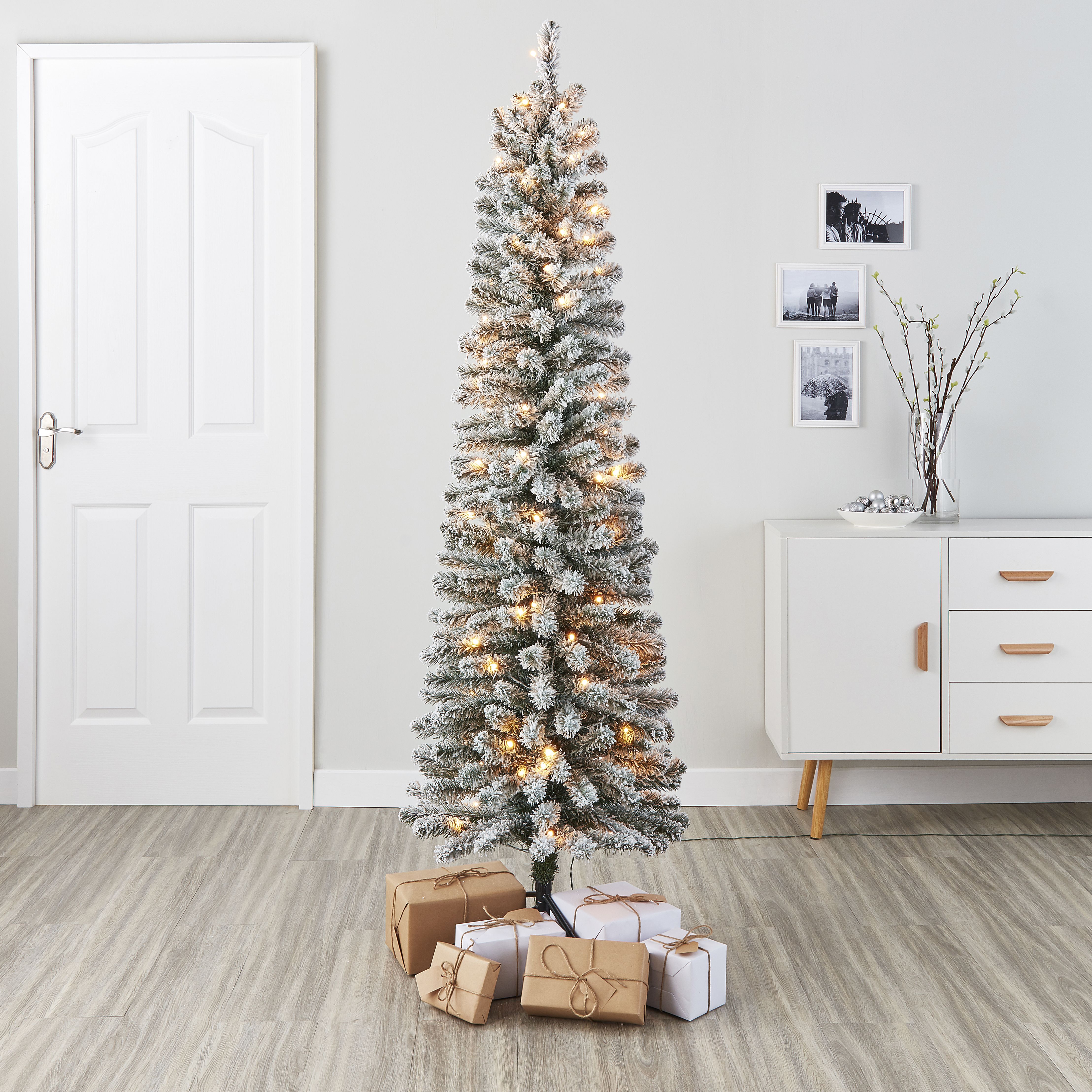 6ft pre lit pencil deals christmas tree