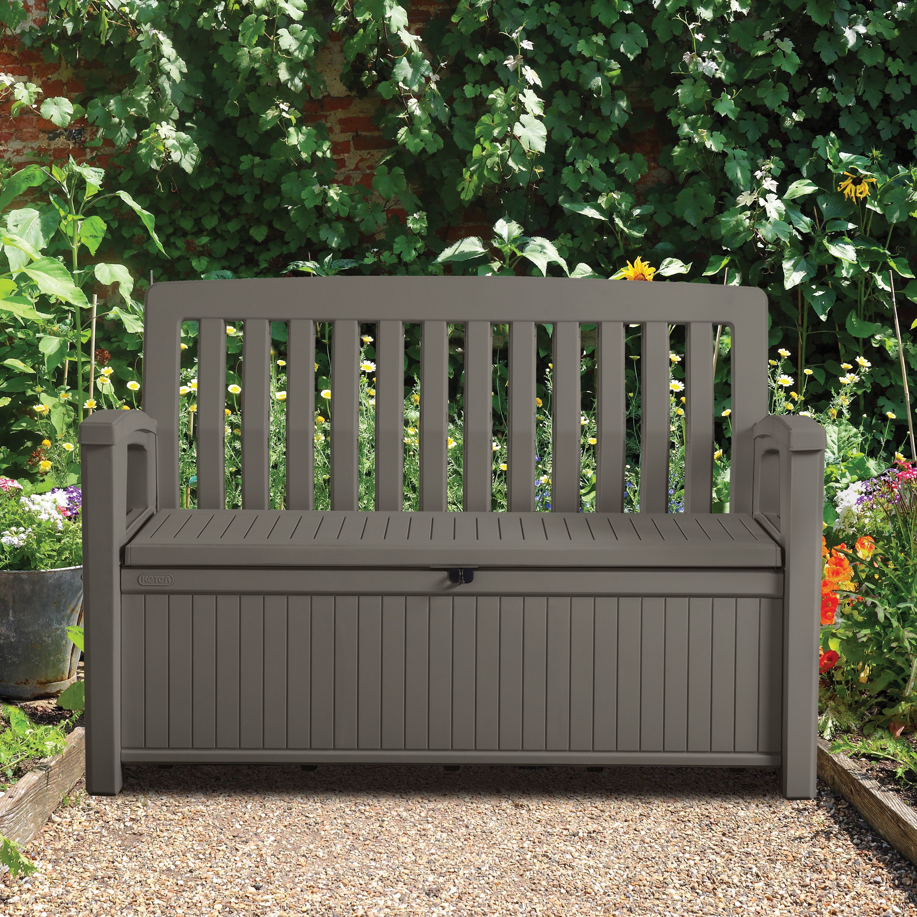 Garden Bench Seat With Lockable Storage Container Box Plastic Patio