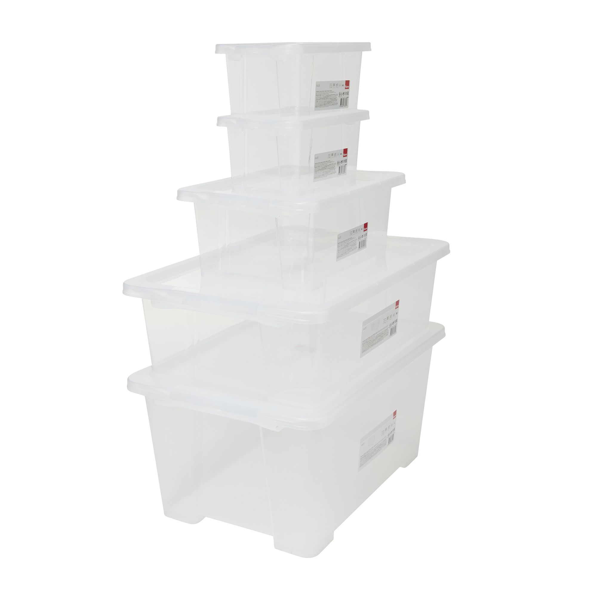 Kaze Transparent 29L Plastic Stackable Storage boxes, Pack of 5