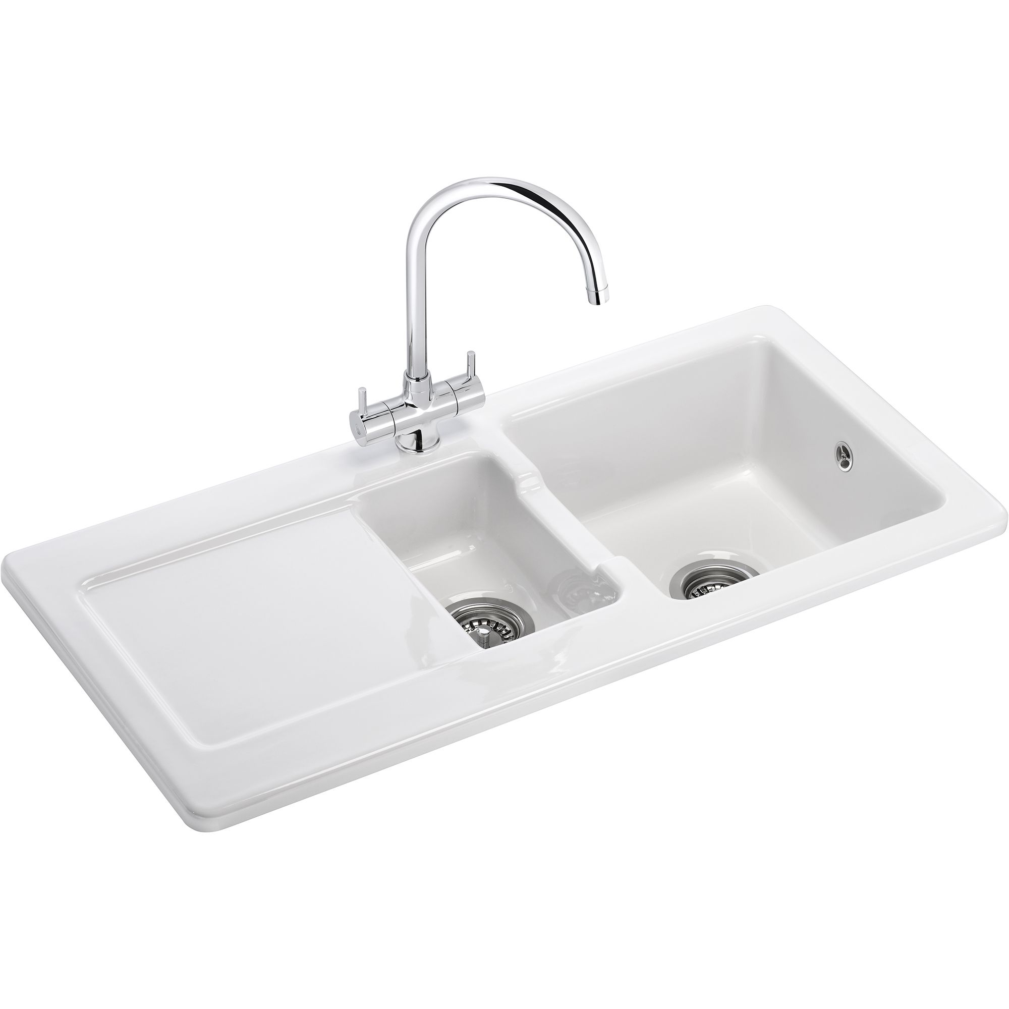 Franke Livorno Gloss White Ceramic 1 5 Bowl Sink Departments Diy At B Q