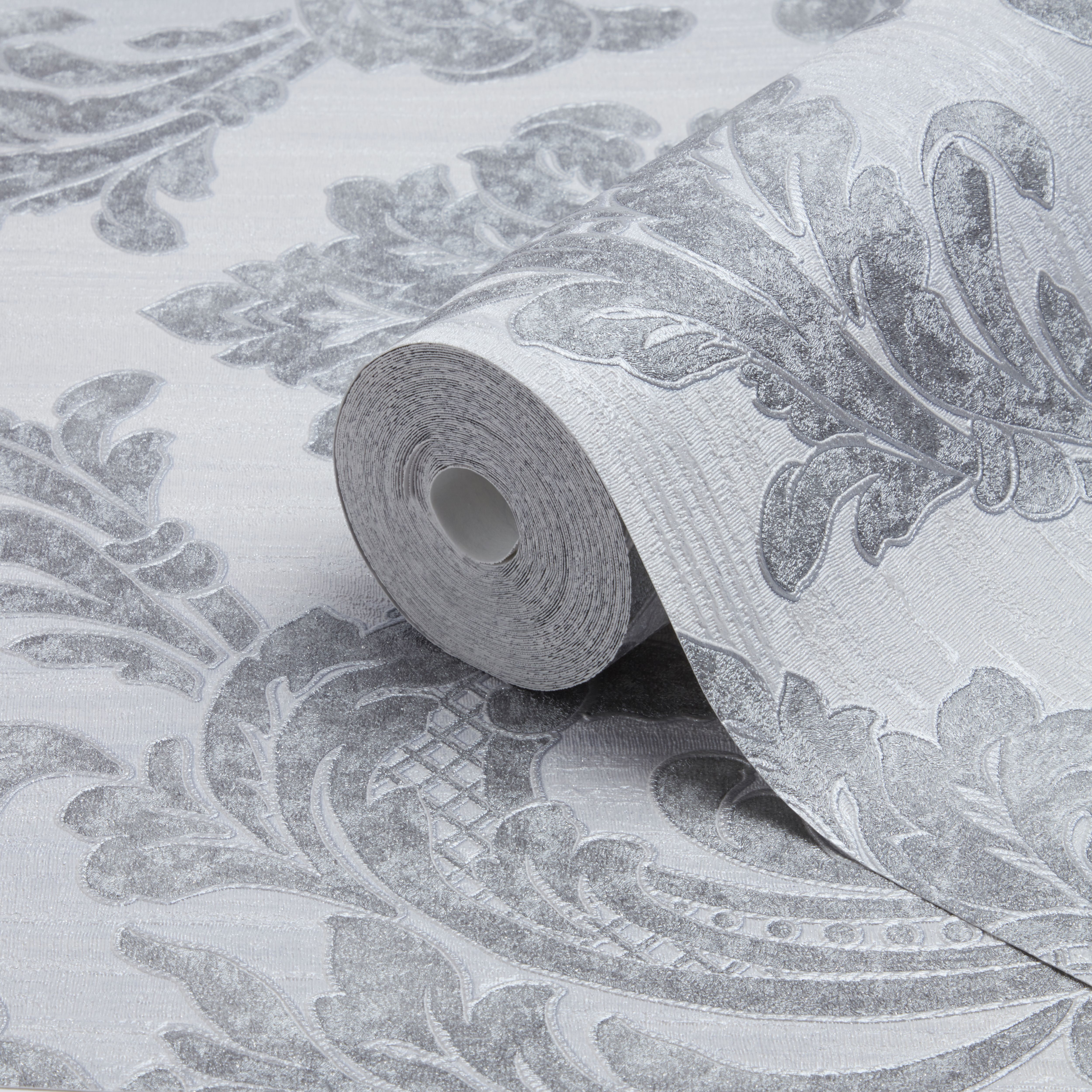 Fine Décor Verona Grey Damask Glitter Wallpaper | Departments | DIY at B&Q