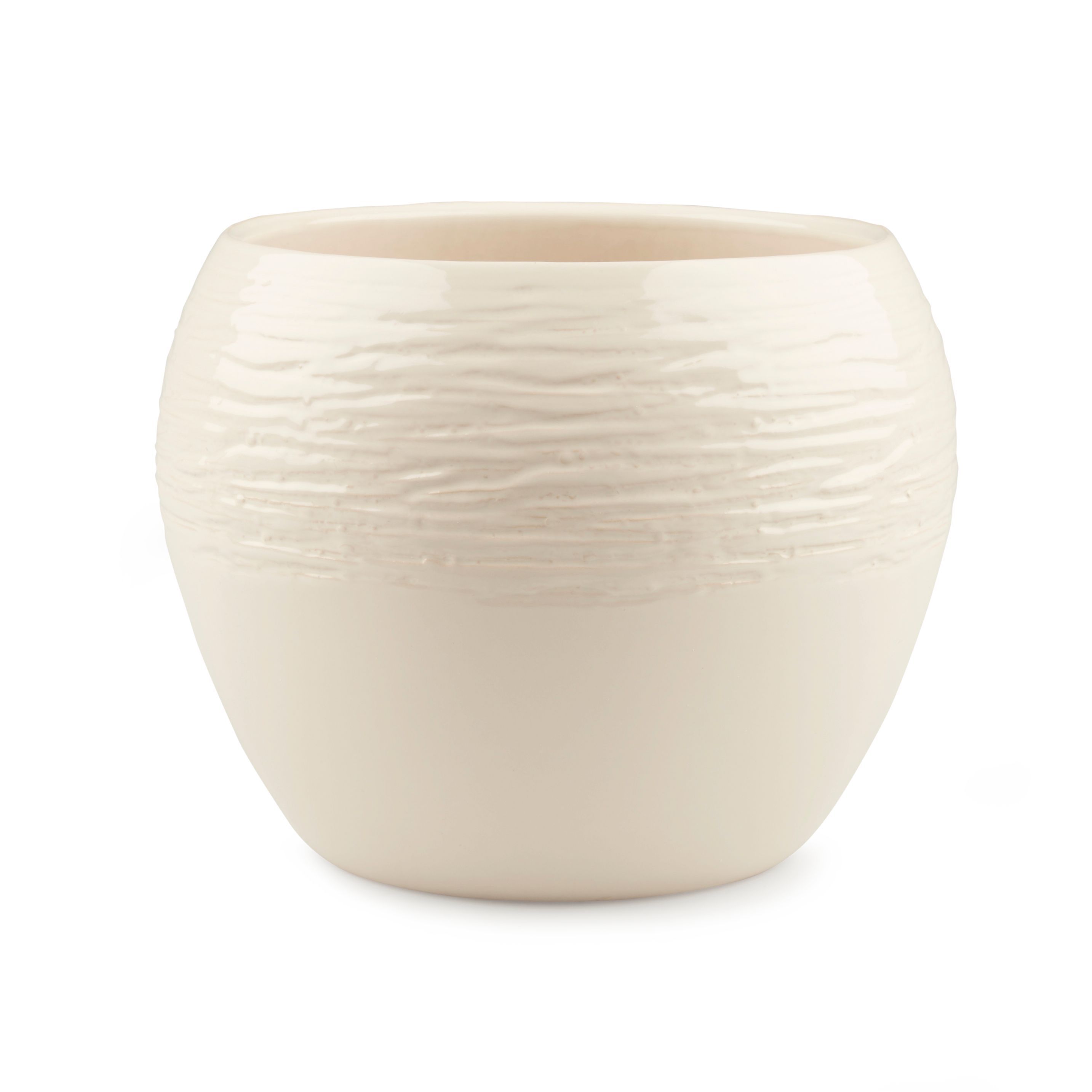 Lorance Round Clay Cream Glazed Plant pot (H)150mm (Dia)180mm