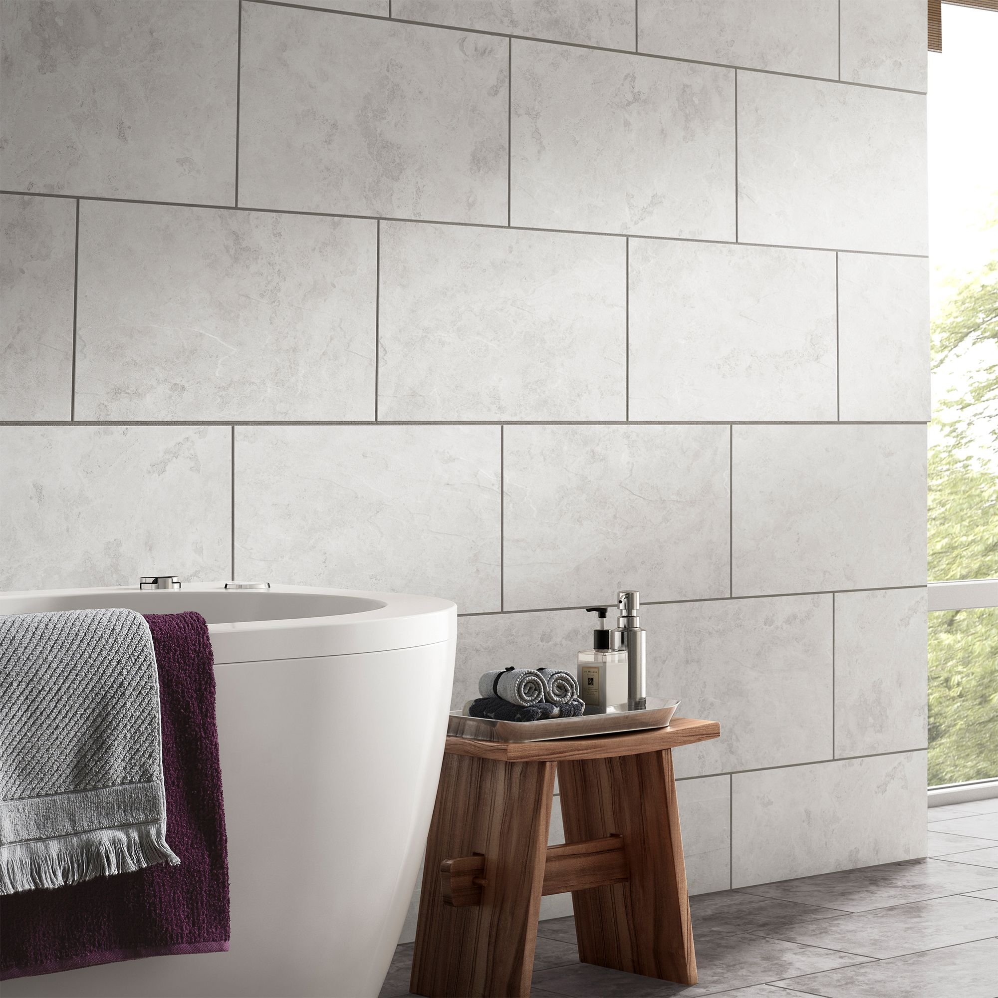 Oscano Light grey Matt Stone effect Ceramic Wall & floor ...