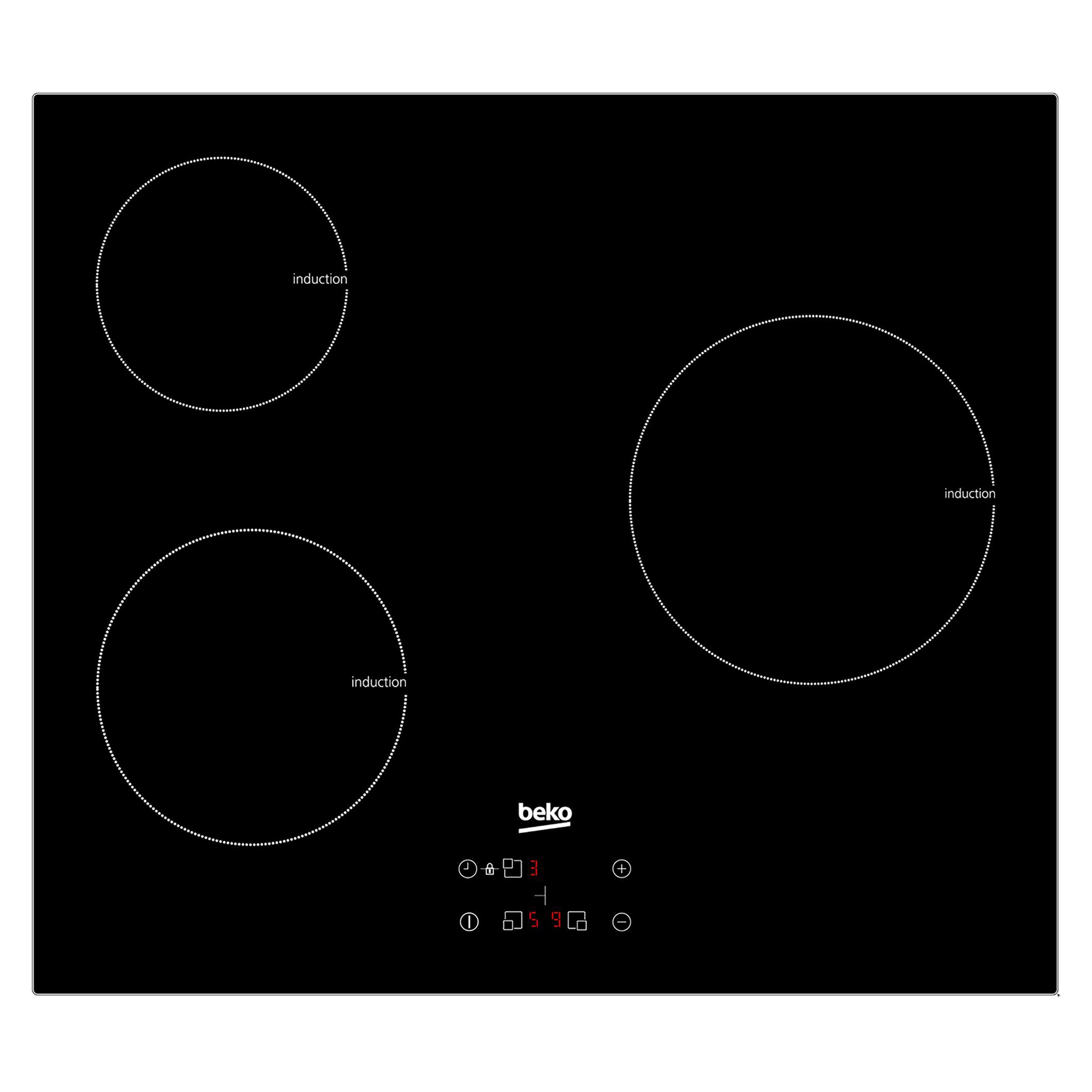 Beko HQI 63400 AT 3 burner Black Induction Hob Departments DIY at B&Q