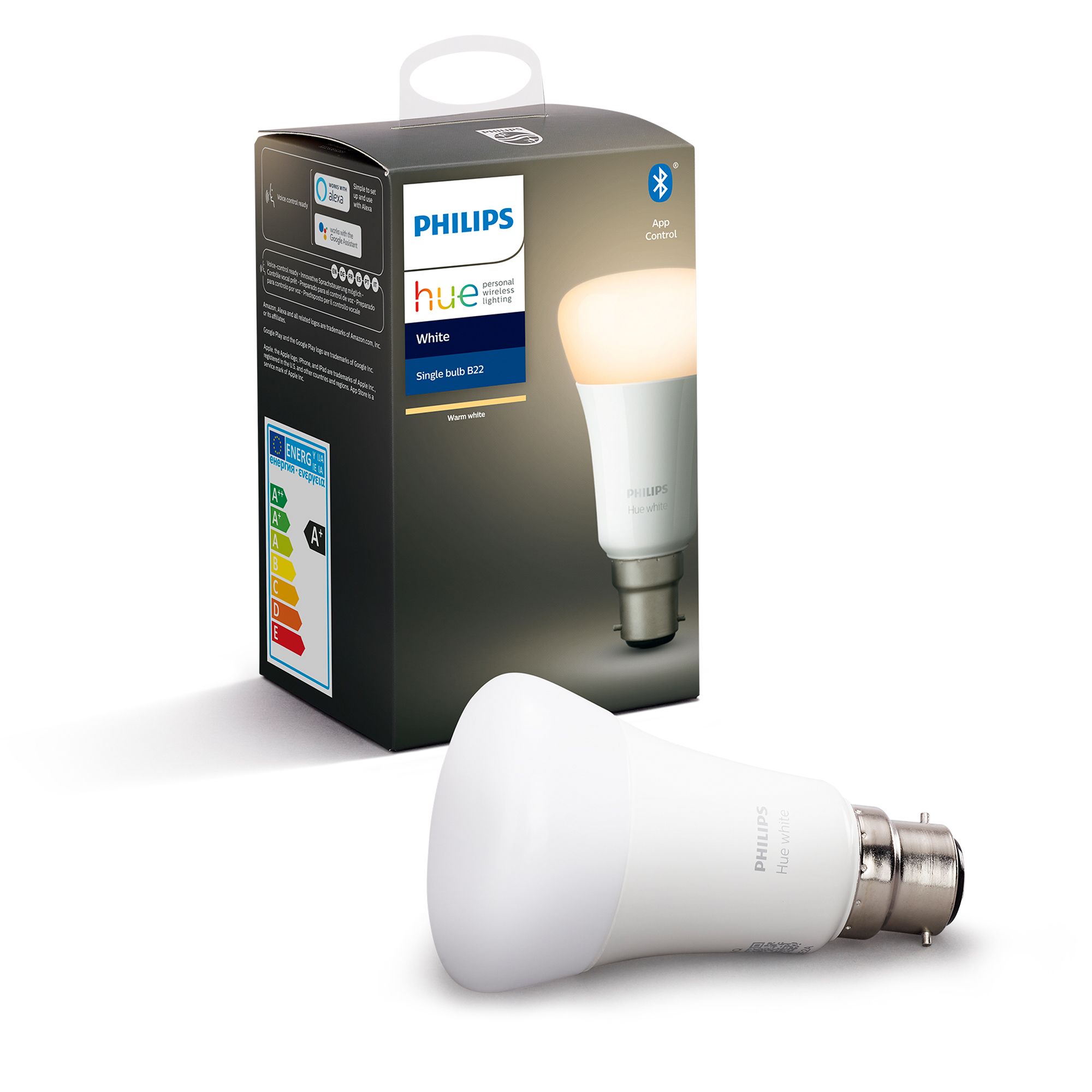 Philips Hue B22 LED Warm White Classic Dimmable Smart Light Bulb ...