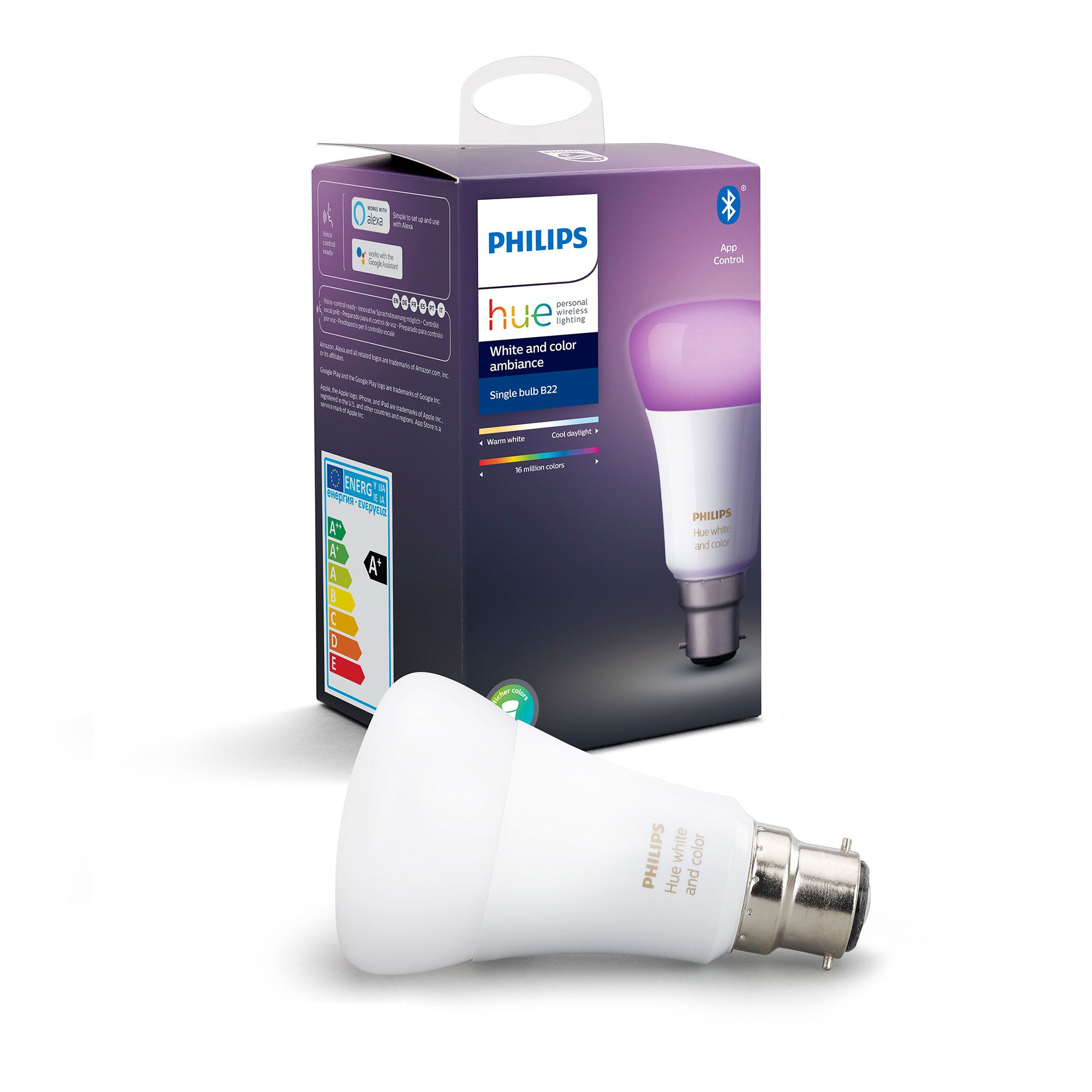 Philips Hue B22 LED Colour Changing Classic Dimmable Smart Light Bulb ...