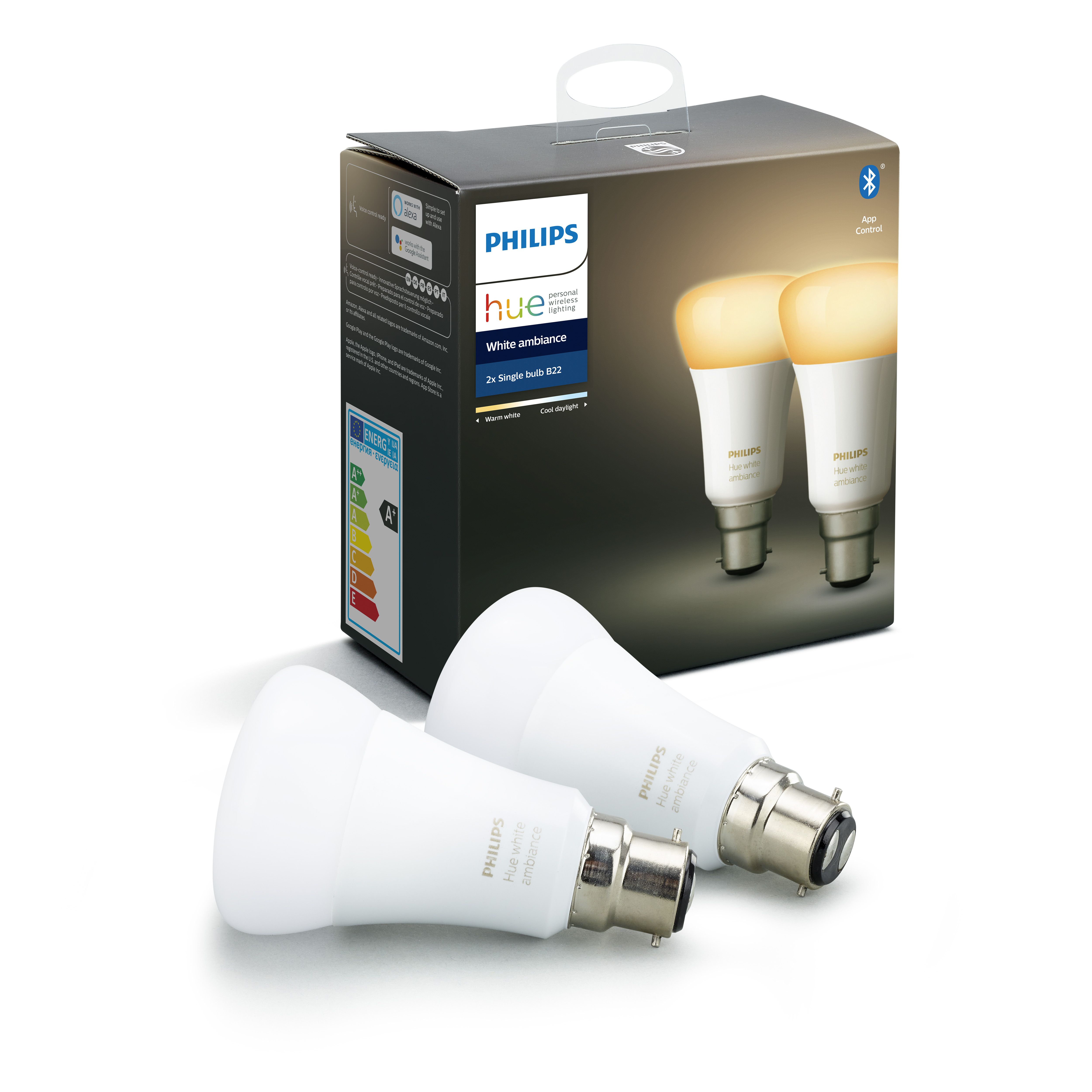 Philips Hue B22 LED Cool White & Warm White Classic Dimmable Smart ...