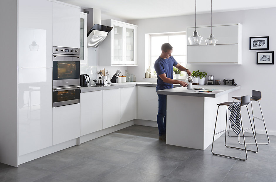 IT Santini Gloss White Slab Fitted Kitchens DIY at B Q IT Santini Gloss White Slab Fitted Kitchens DIY at B Q