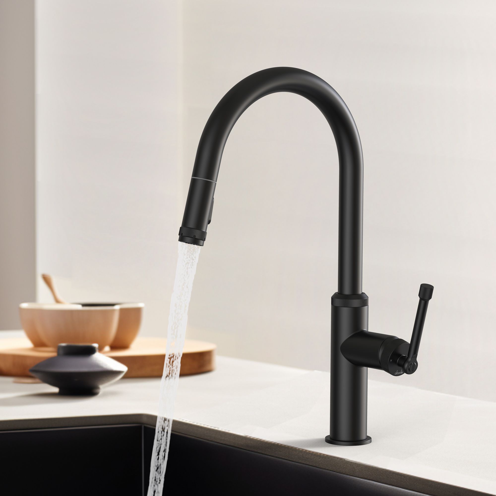 Abode Industrial Matt Black Kitchen Side lever pull out Tap