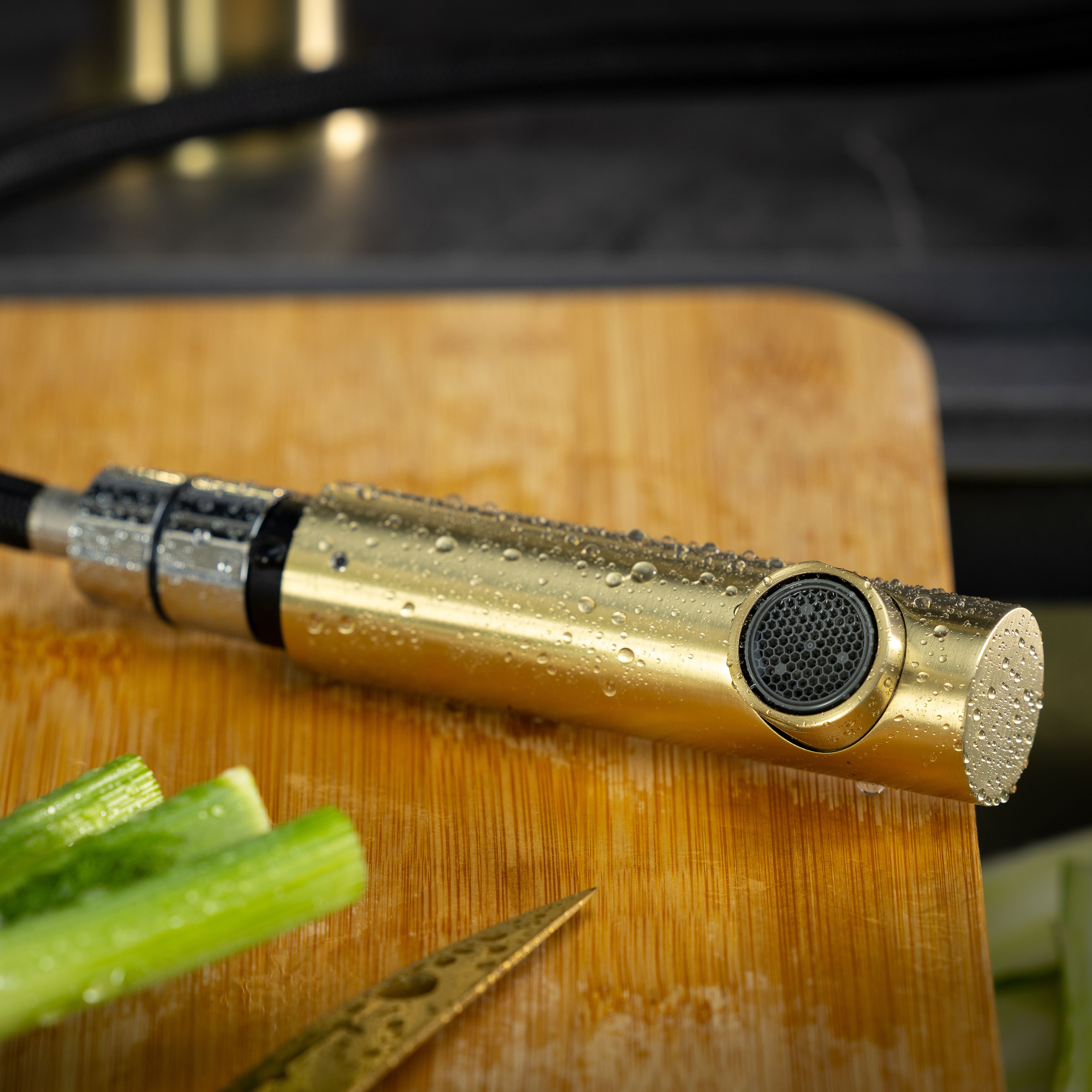 Abode Logik Brass effect Kitchen Side lever pull out Tap