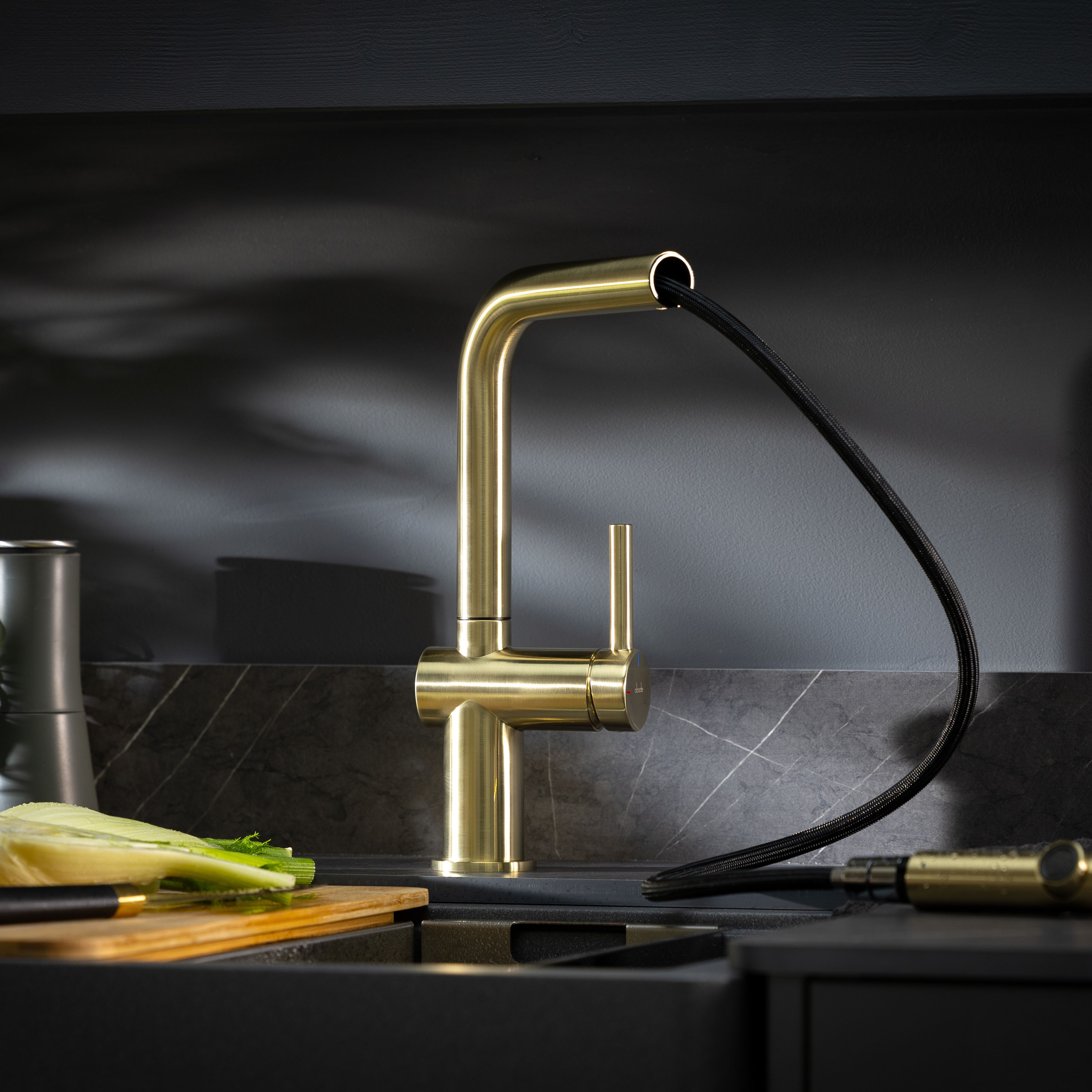 Abode Logik Brass effect Kitchen Side lever pull out Tap