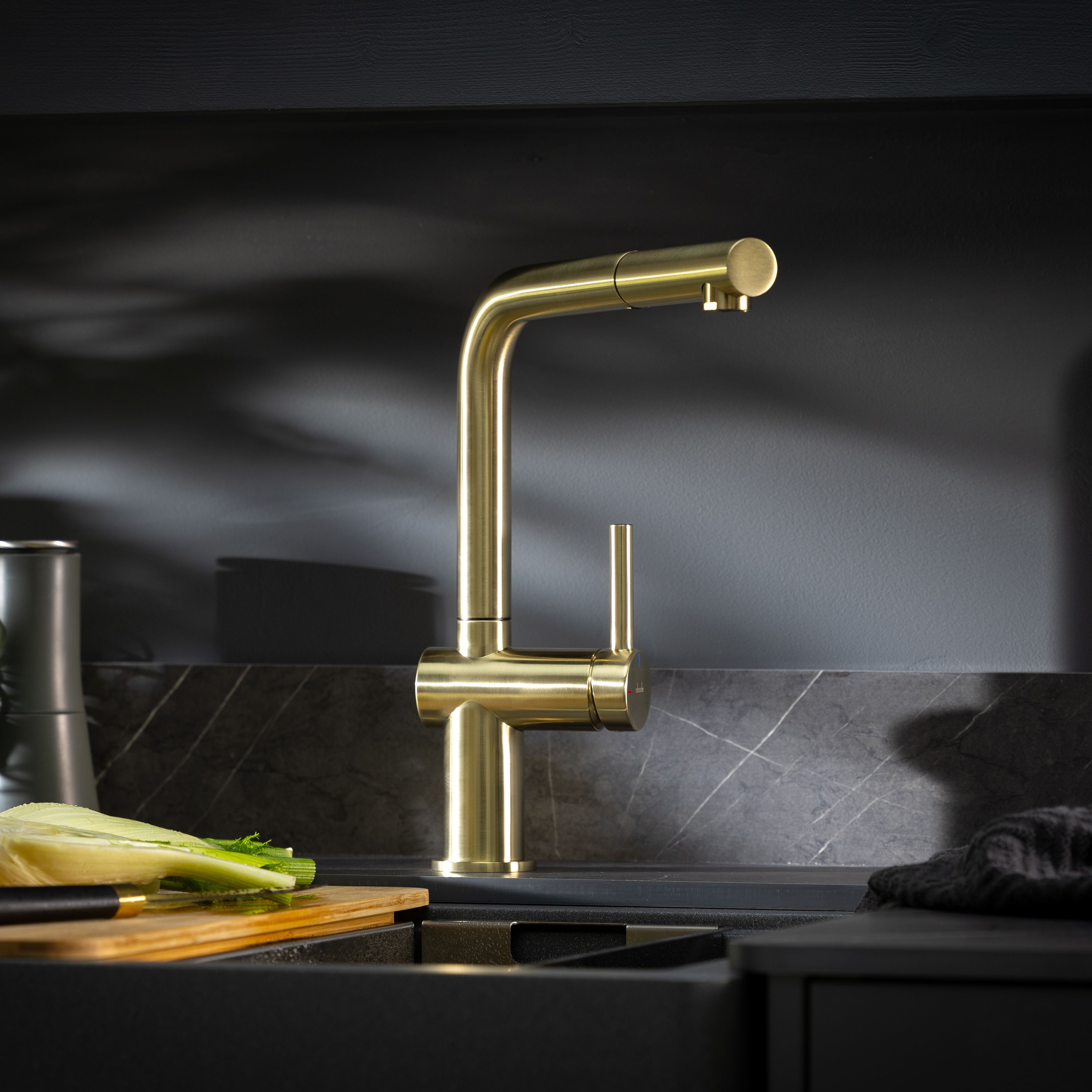 Abode Logik Brass effect Kitchen Side lever pull out Tap