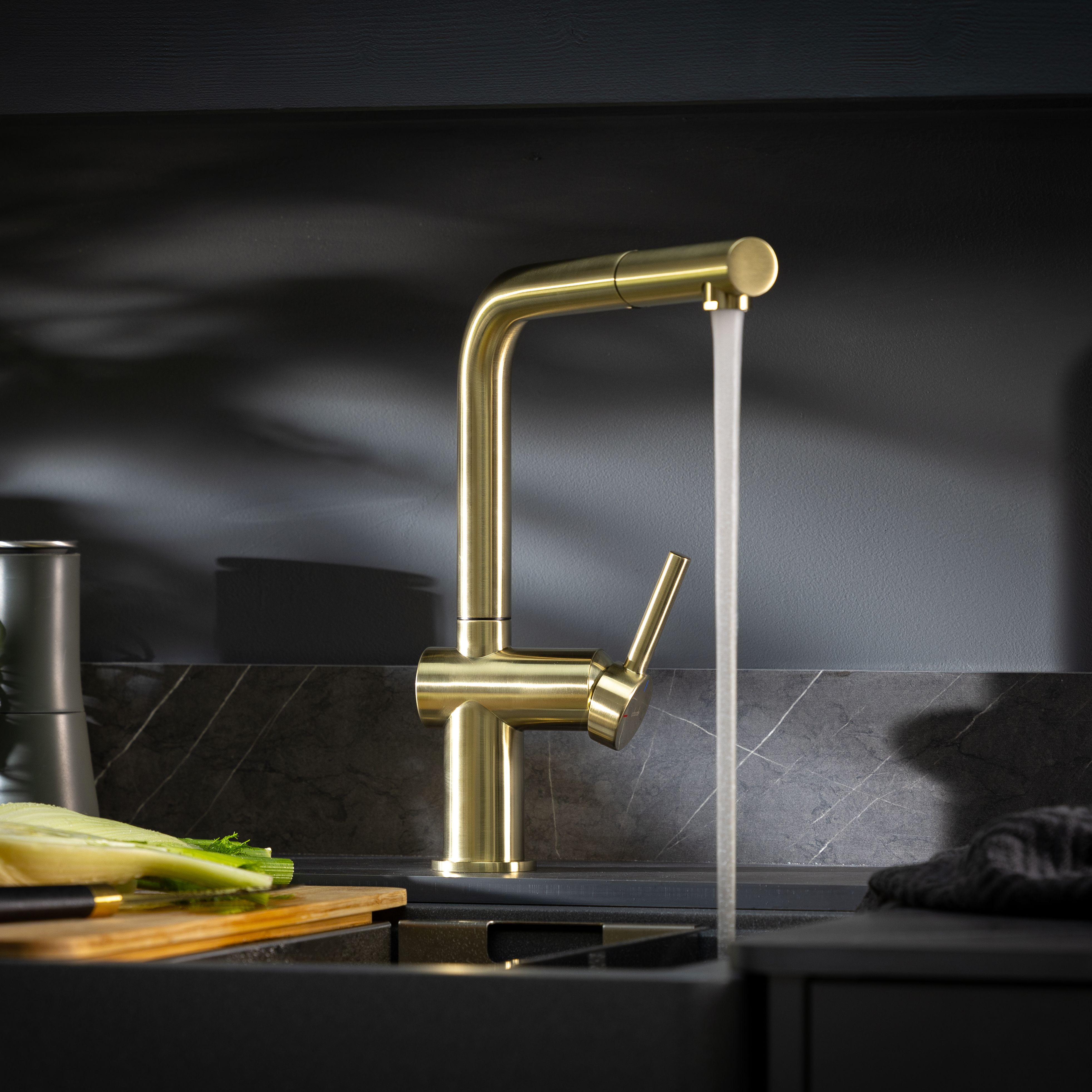 Abode Logik Brass effect Kitchen Side lever pull out Tap
