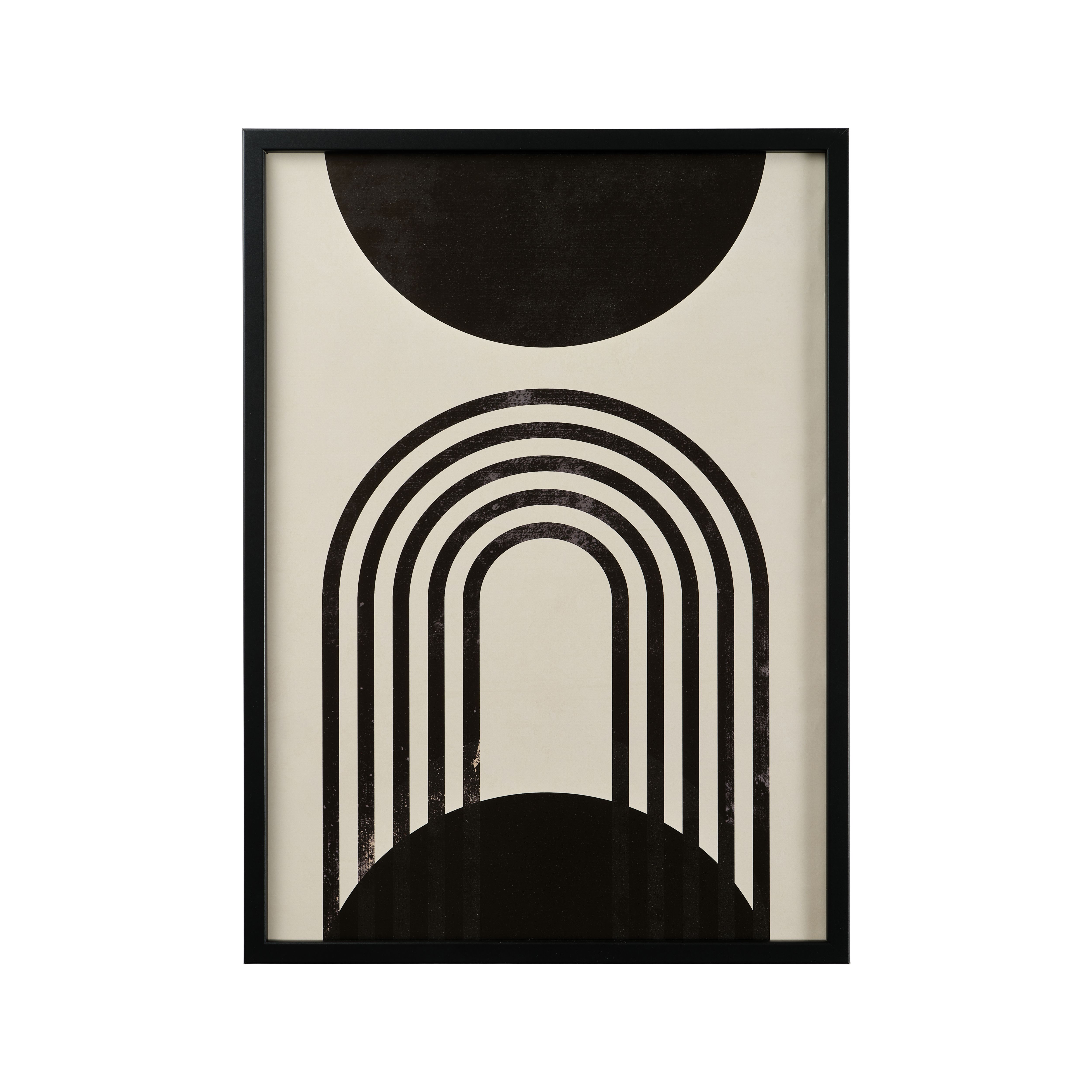 Abstract lined arch & black shapes Multicolour Framed print (H)73cm x (W)53cm