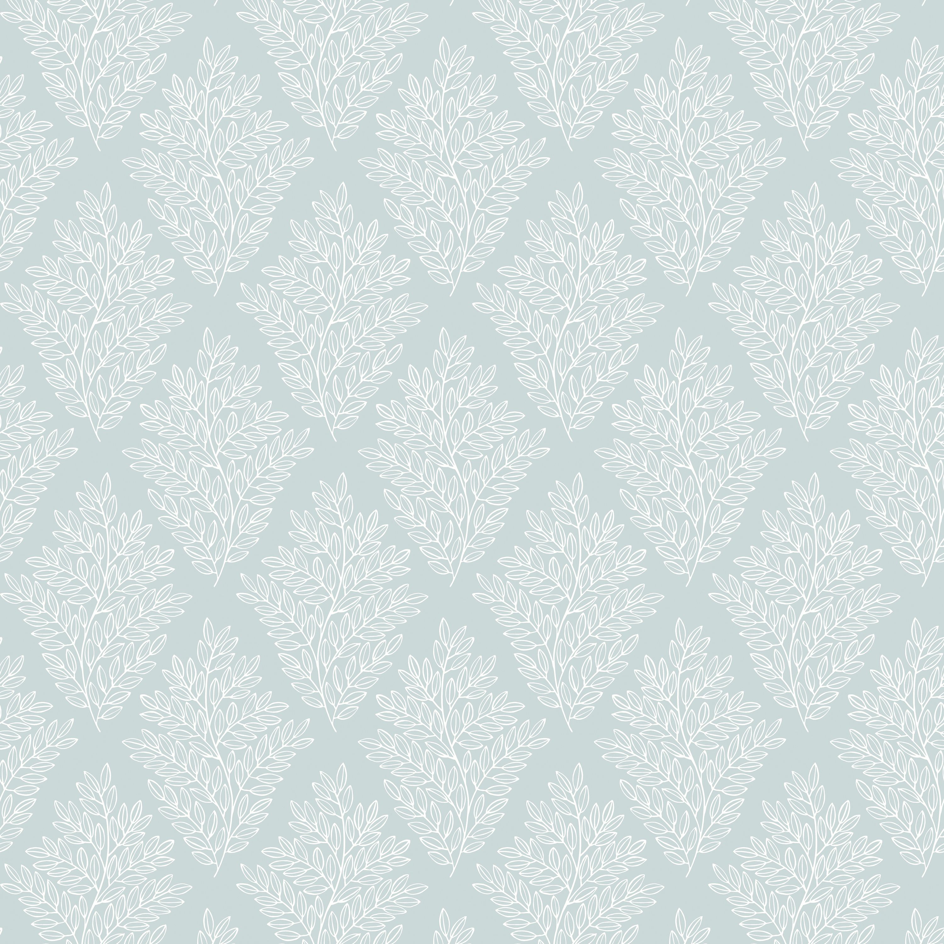 Acinos Blue & white Leaves Smooth Wallpaper Sample