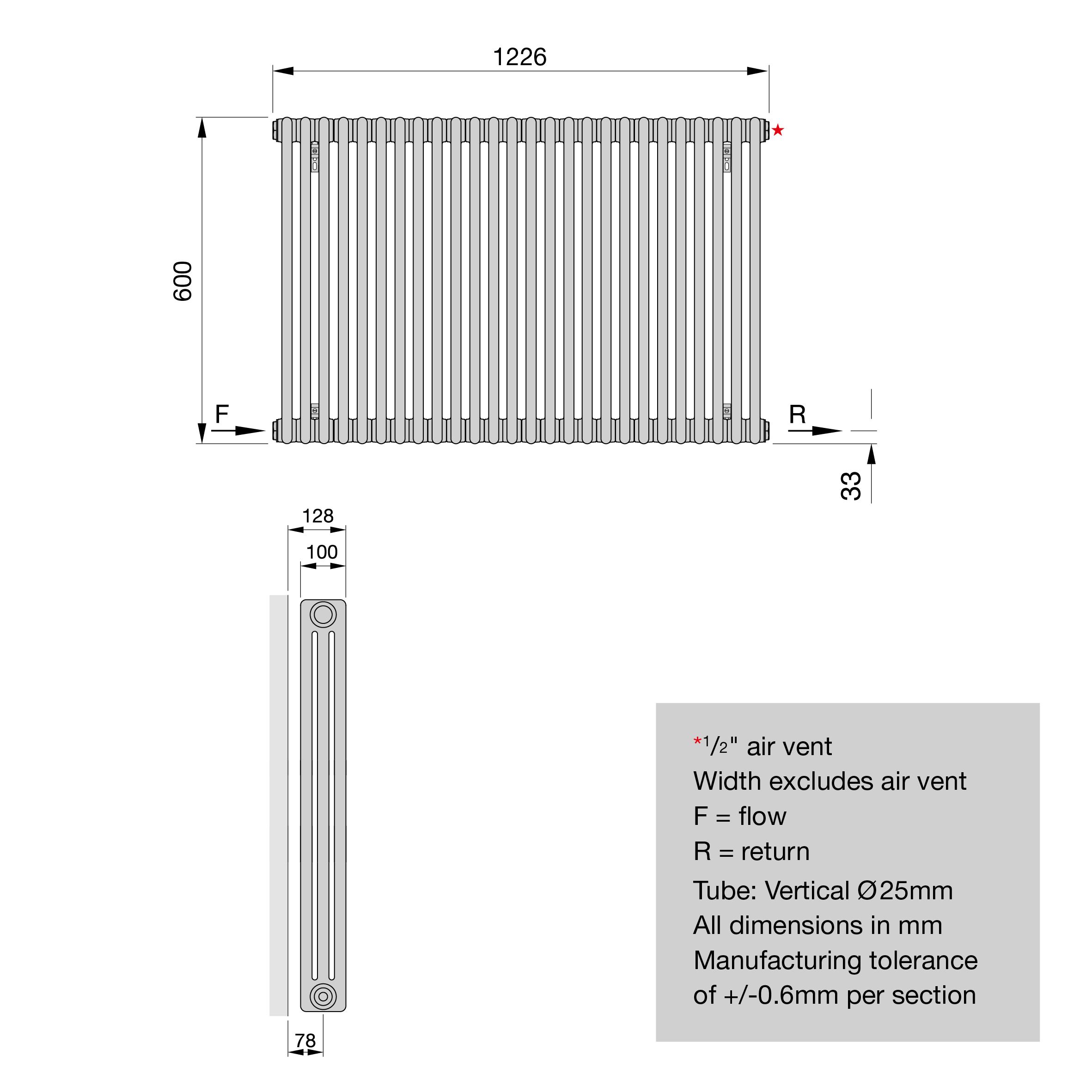 Acova Classic Bronze effect 3 Column Radiator, (W)1226mm x (H)600mm