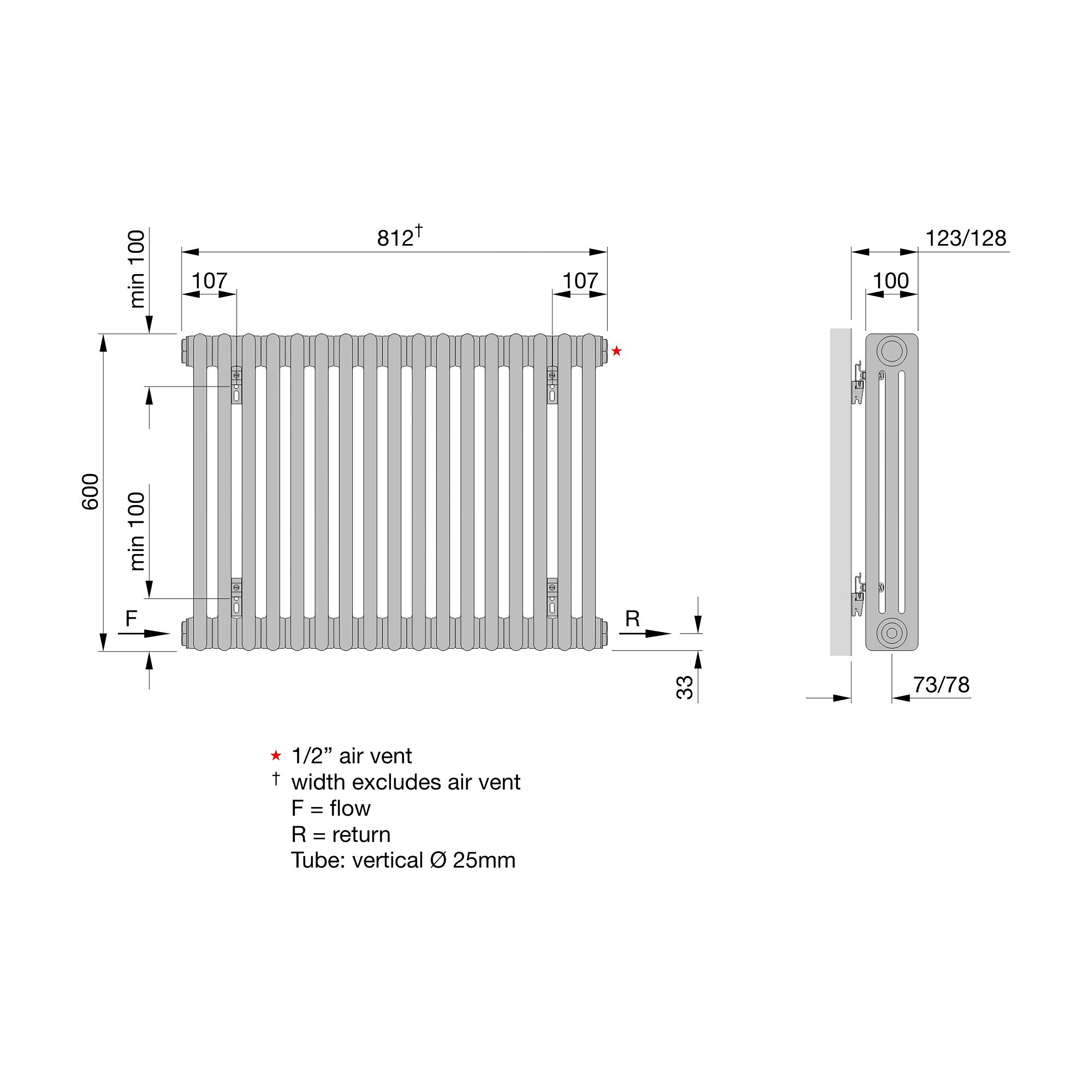 Acova Raw metal 3 Column Radiator, (W)812mm x (H)600mm