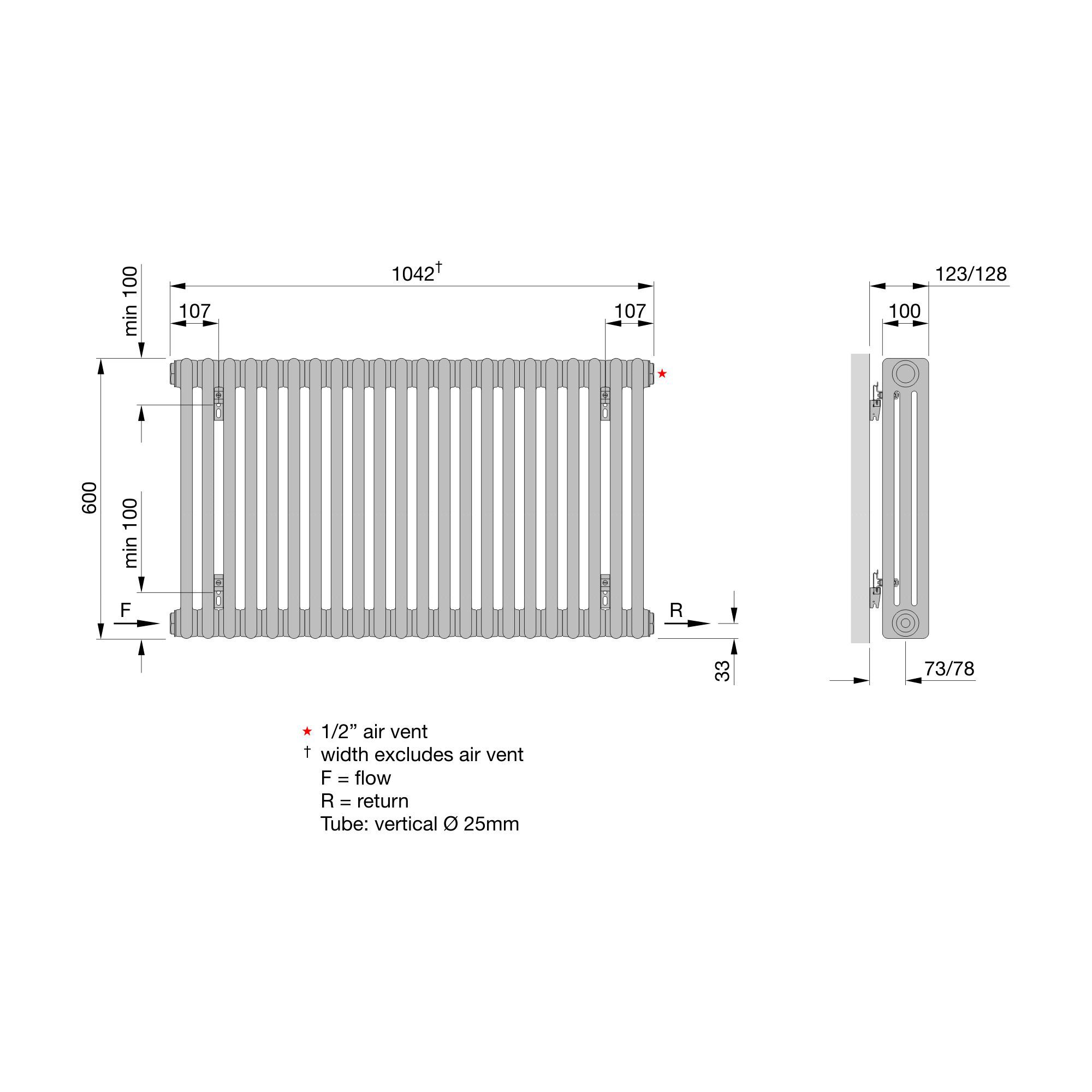 Acova White 3 Column Radiator, (W)1042mm x (H)600mm