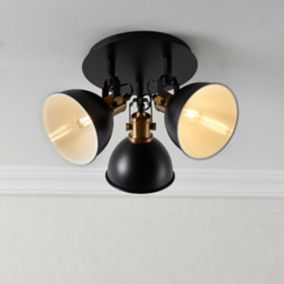 Acrobat Matt Black Gold effect Mains-powered 3 lamp Spotlight