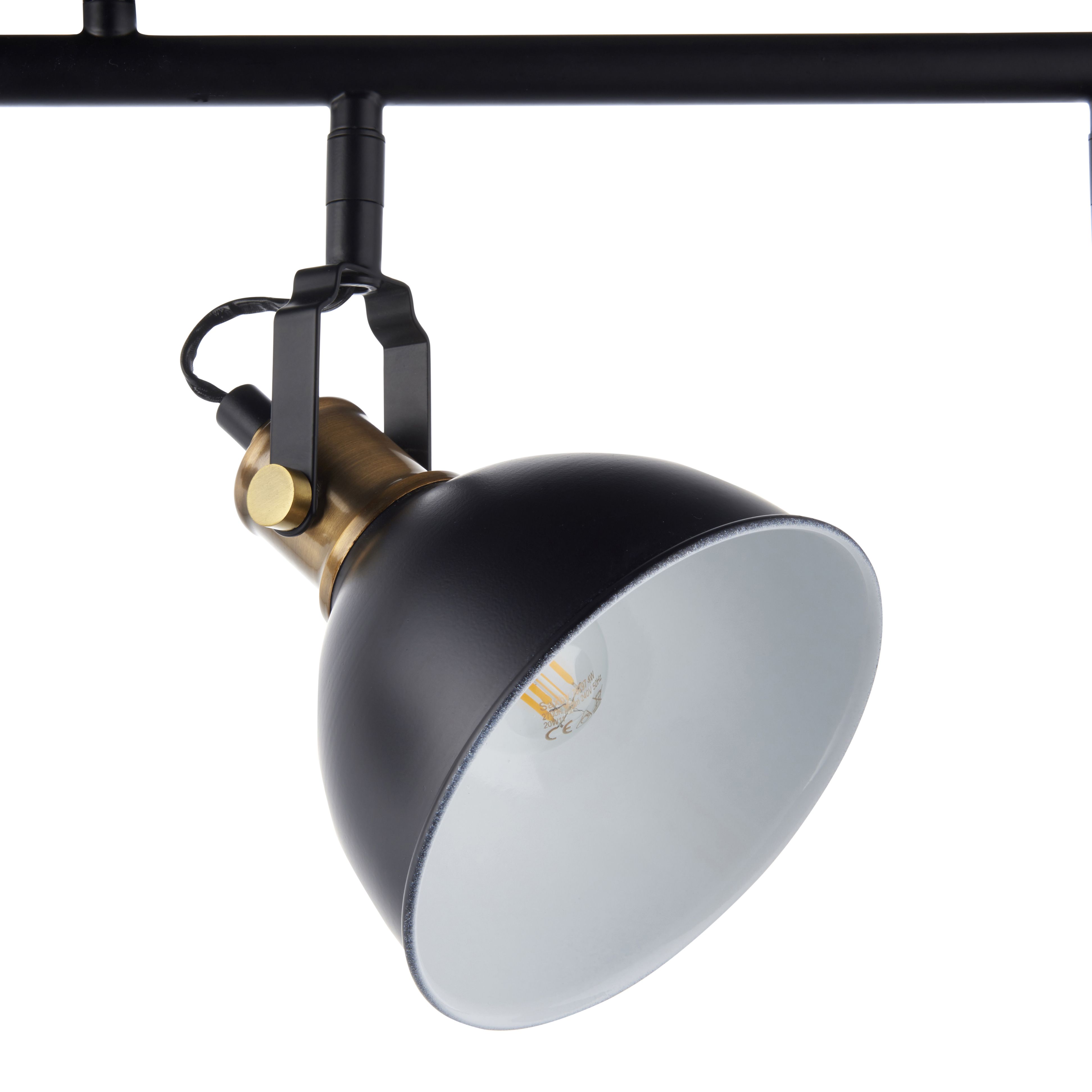 Acrobat Matt Black Gold effect Mains-powered 4 lamp Spotlight bar