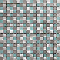 Adrano Blue & grey Aluminium Mosaic tile sheet, (L)304mm (W)292mm