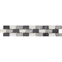 Akero Grey Flat Marble effect Natural stone Border tile, (L)270mm (W)50mm