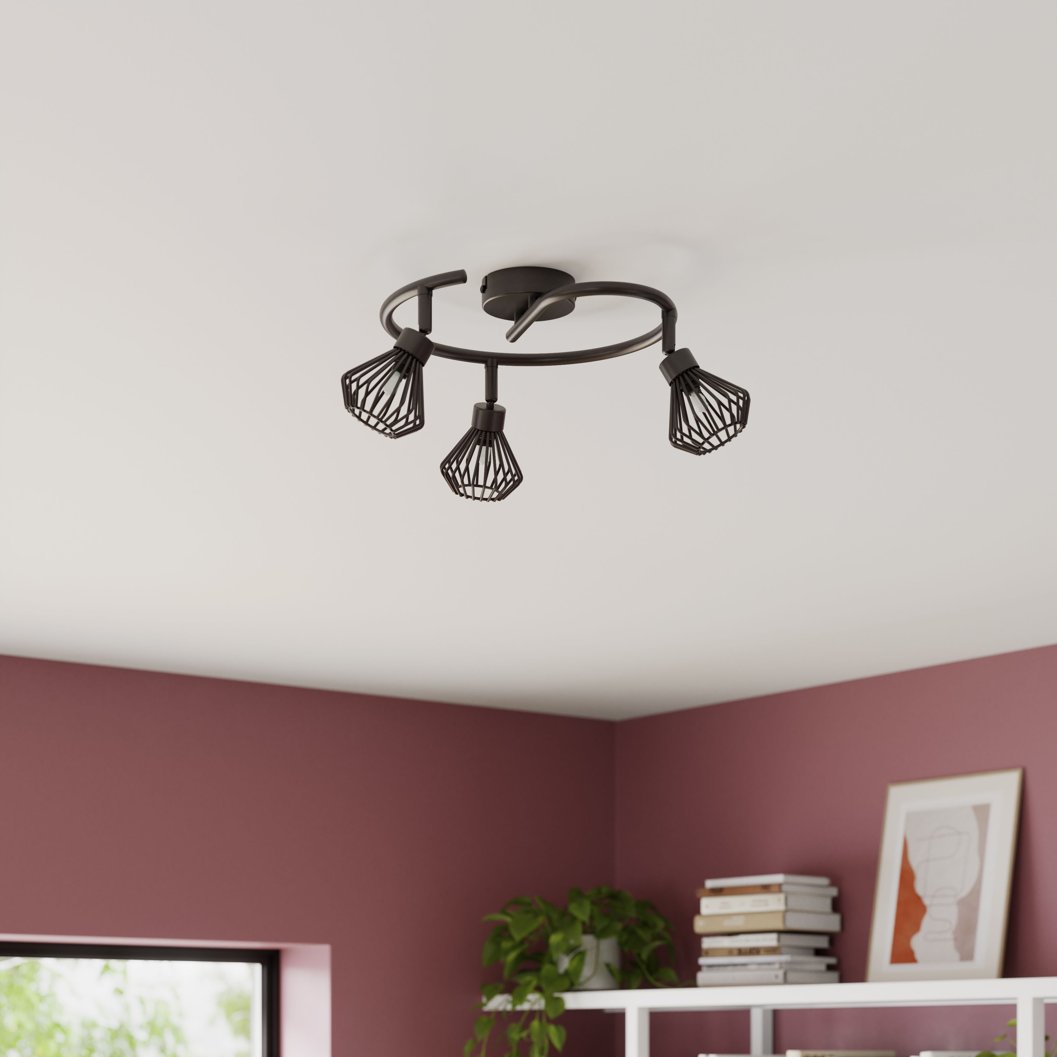 Akiak Spiral Matt Black 3 Light Spotlight