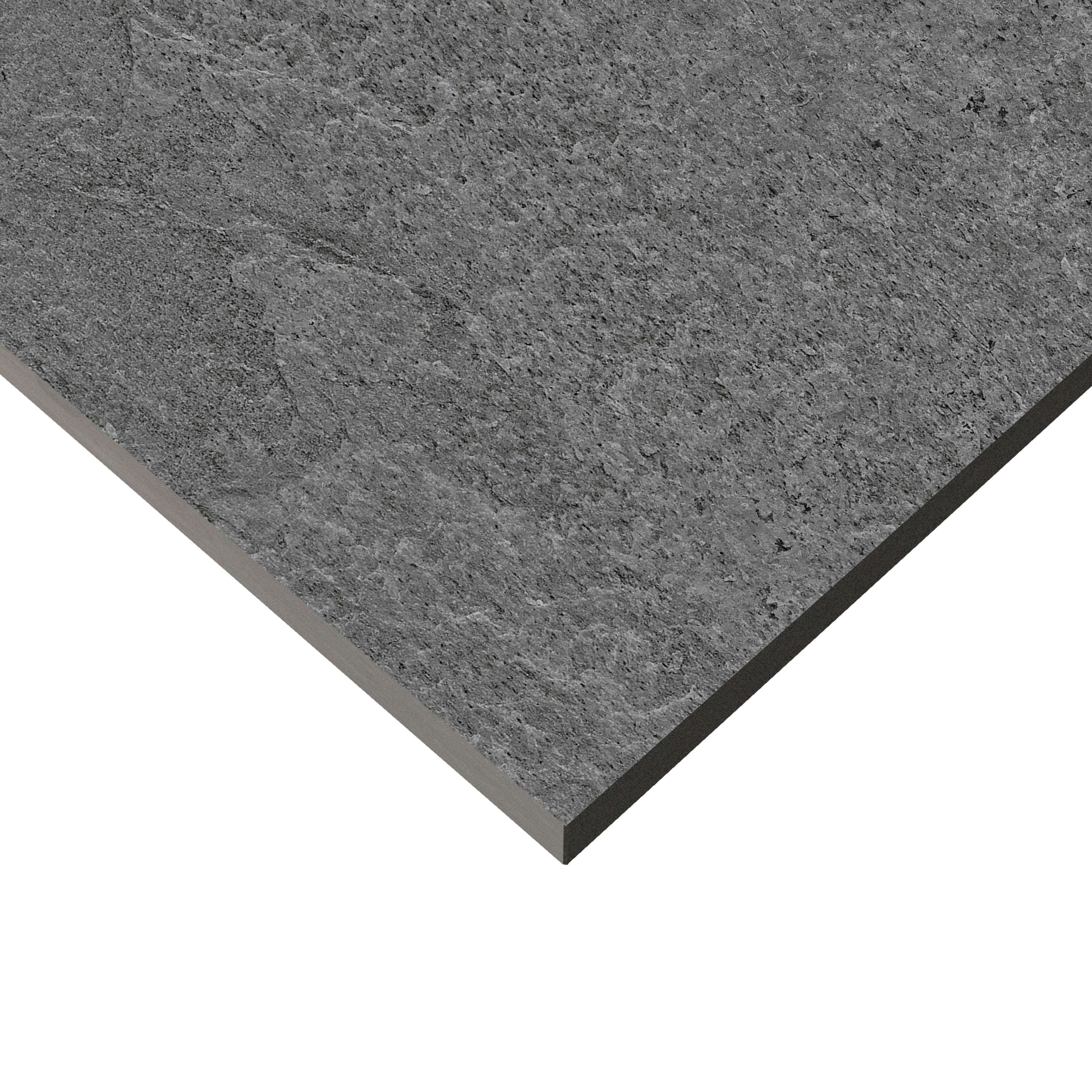 Alaz Anthracite Matt Stone effect Porcelain Indoor Wall & floor Tile, Pack of 4, (L)600mm (W)600mm