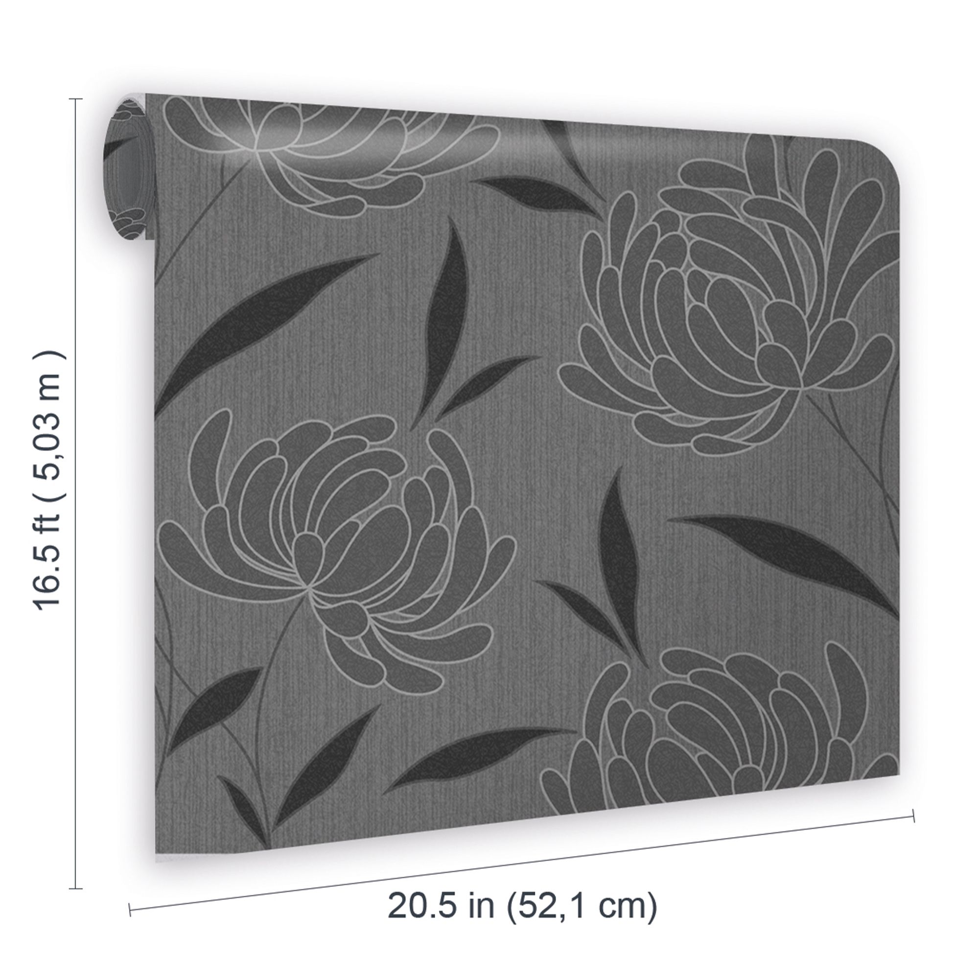 Alderley Black Floral Smooth Wallpaper